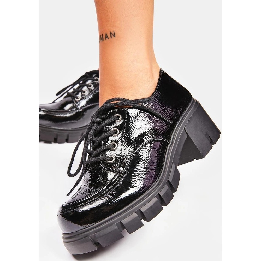 Dirty Laundry Black Platform Noyz Oxfords Size 7.5 Chunky Patent Faux Leather